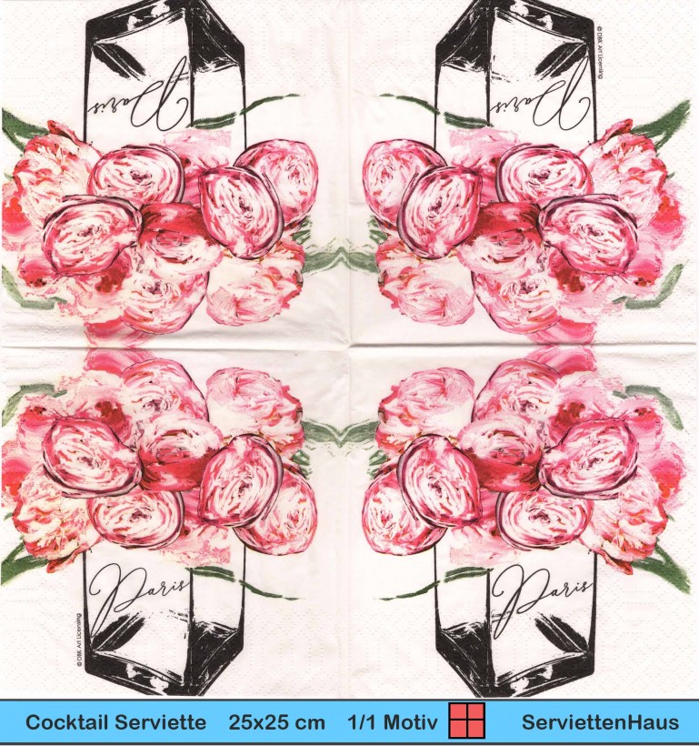 Gefüllte Rosen in einer Vase aus Paris - 1 Cocktail Serviette